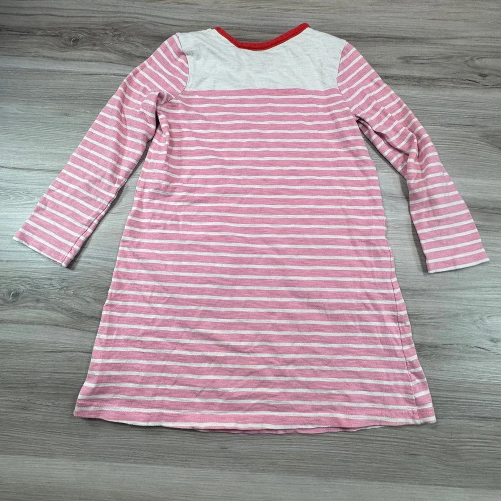 Mini Boden Girls Pink White Stripe‎ Heart Pocket Long Sleeve Dress size 8/9